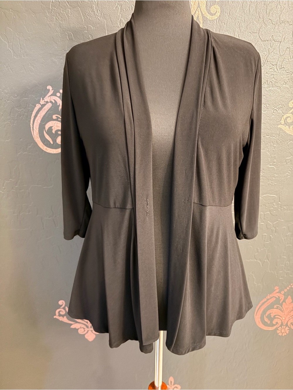 Carol Rose Black Open-Front Draped Cardigan